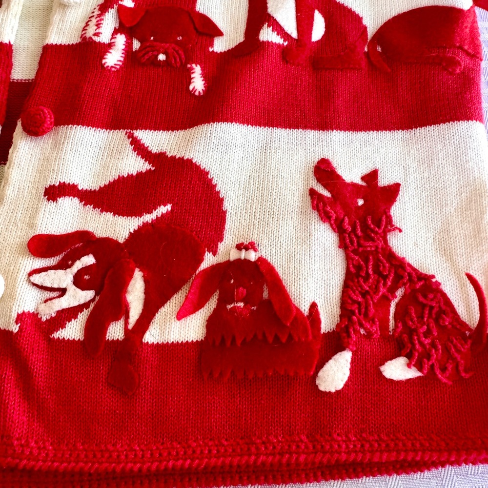 Michael Simon New York Rare Sample Dog Applique Art to Wear Cardigan Red White - Picture 6 of 16